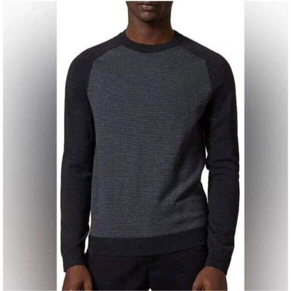 Ted Baker London Men's Crewneck Sweater Gray Charcoal Stripe Wool Blend - Picture 1 of 7